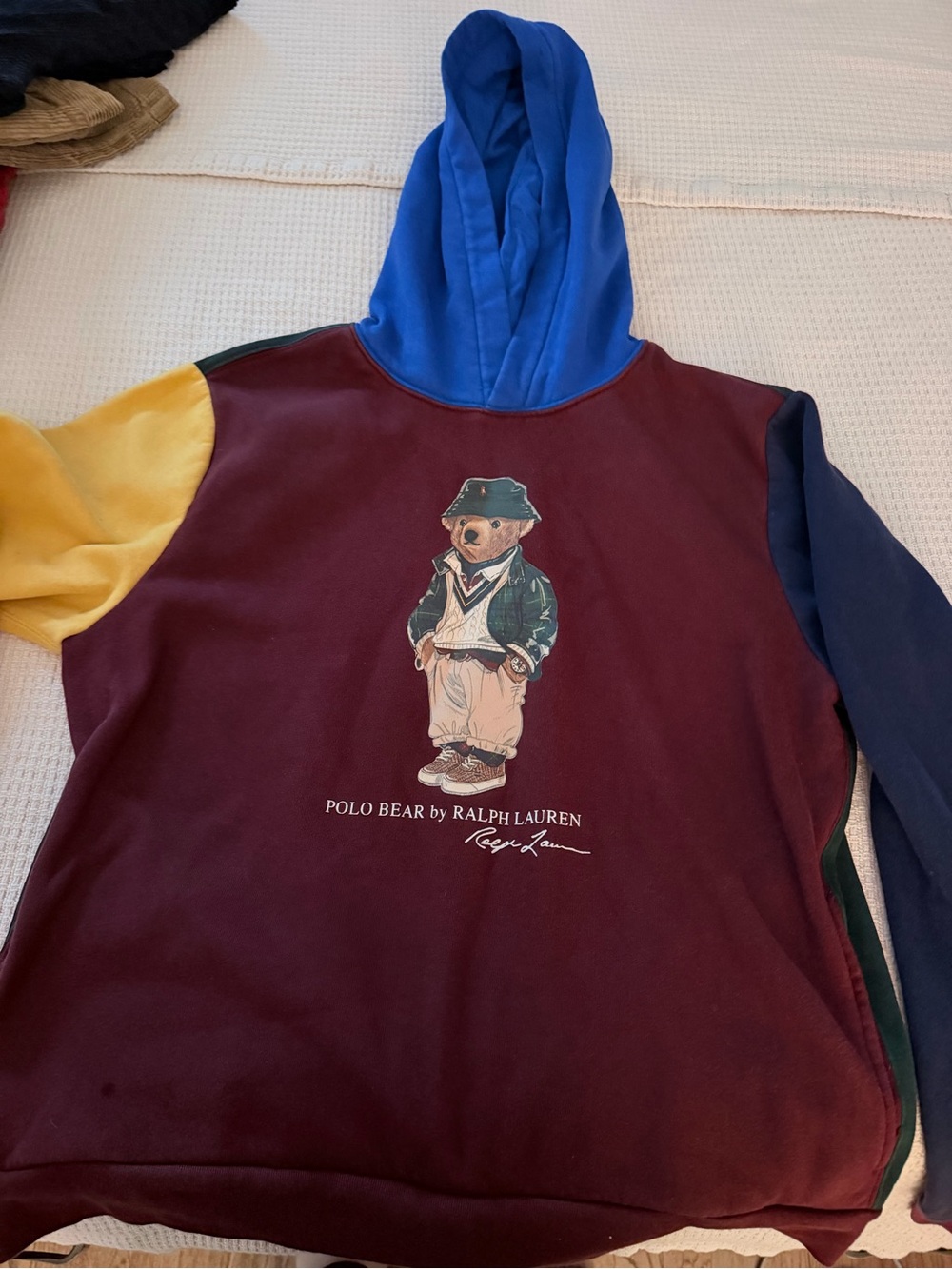 Ralph Lauren Colorblock Polo Bear Hoodie - Burgundy, Blue, Yellow, Navy
